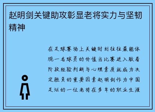 赵明剑关键助攻彰显老将实力与坚韧精神